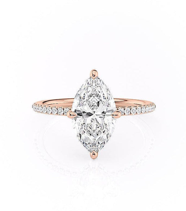 Maquise Cut Moissanite Engagement Ring, Hidden Halo