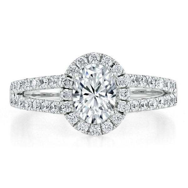 Oval Cut Moissanite Halo Engagement Ring, Tiffany Style