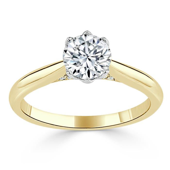 Round Cut Moissanite Engagement Ring, Classic Six Claw