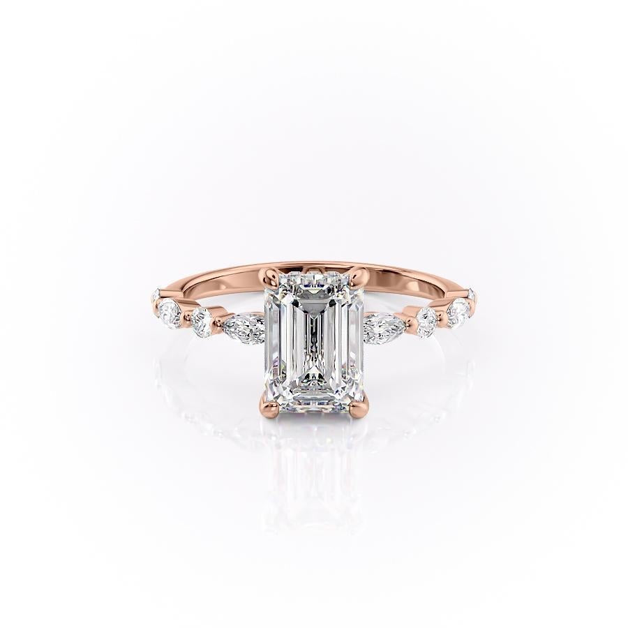 Emerald Cut Moissanite Engagement Ring With Hidden Halo