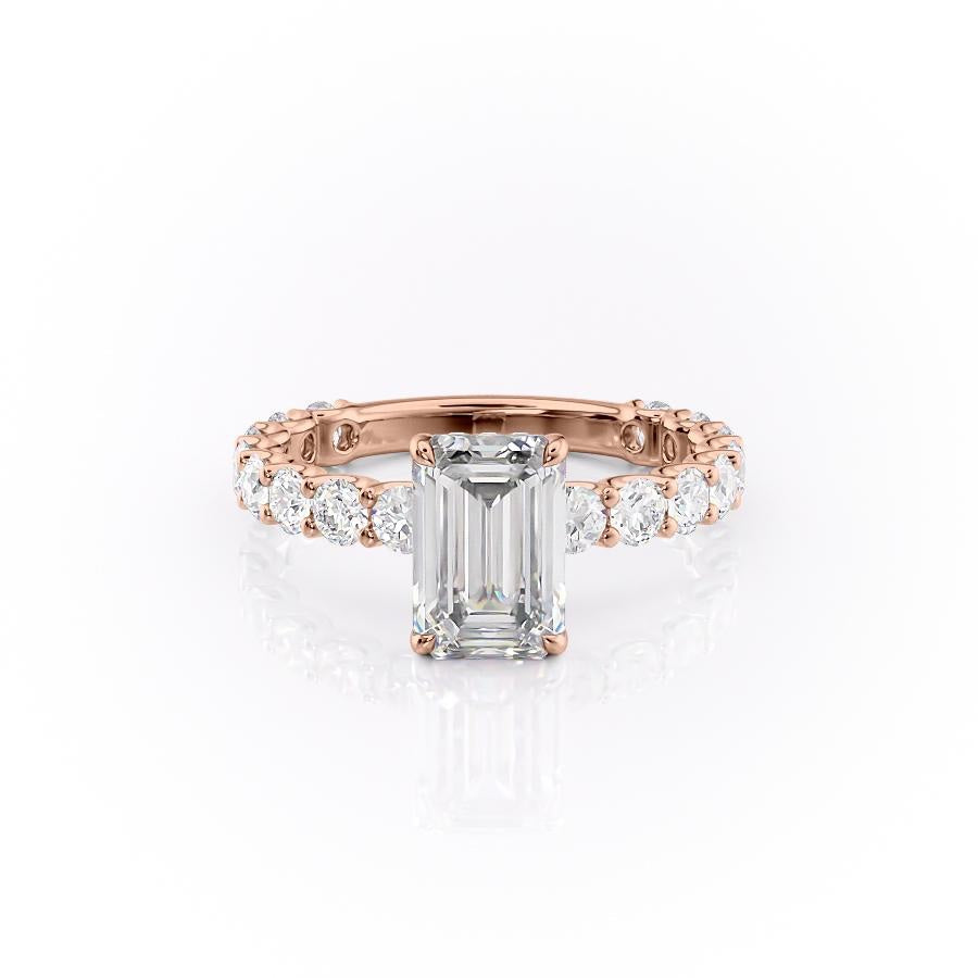 EMERALD CUT MOISSANITE STONE SET SHOULDERS WITH HIDDEN HALO