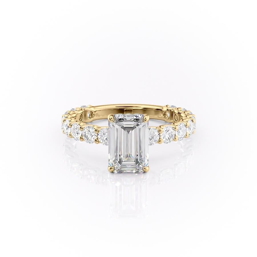 EMERALD CUT MOISSANITE STONE SET SHOULDERS WITH HIDDEN HALO