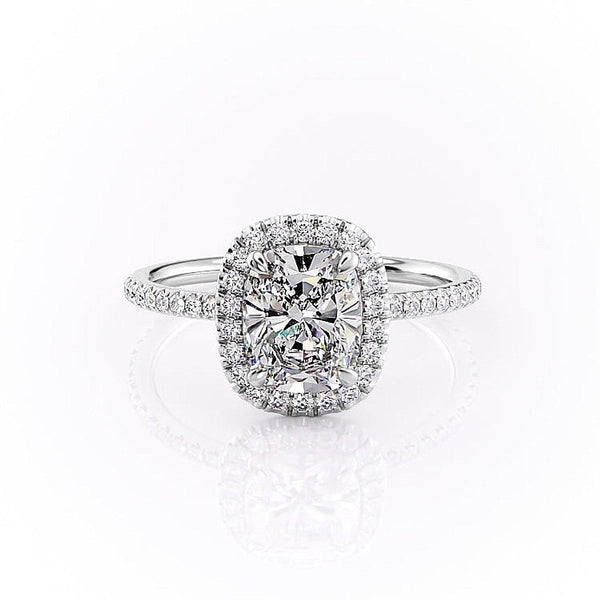 Elongated Cushion Cut Moissanite Engagement Ring With Halo