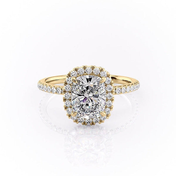 Elongated Cushion Cut Moissanite Engagement Ring, Classic Halo