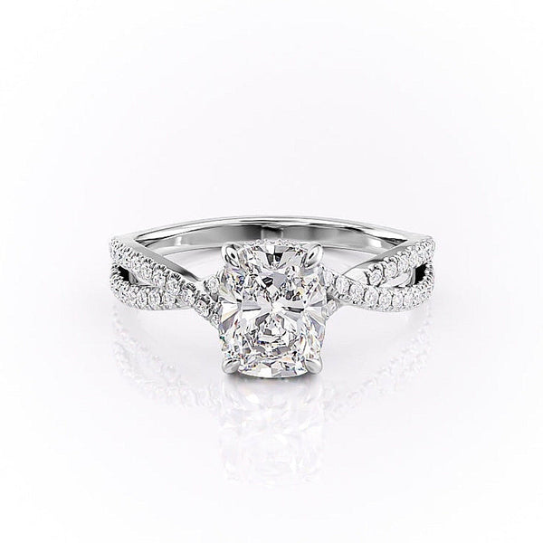 Elongated Cushion Cut Moissanite Engagement Ring, Twisted Stone Set Band