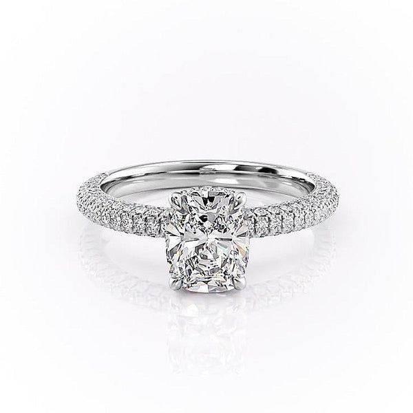 Elongated Cushion Cut Moissanite Pavé Set Shoulders With Hidden Halo