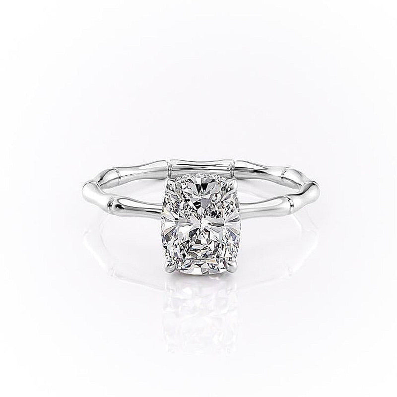 Elongated Cushion Cut Moissanite Ring With Hidden Halo