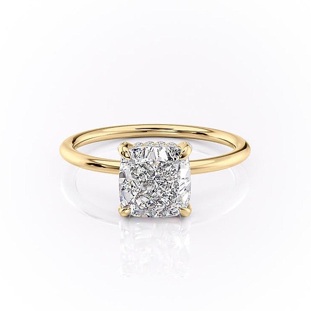 Elongated Cushion Cut Moissanite Ring, Hidden Halo Design