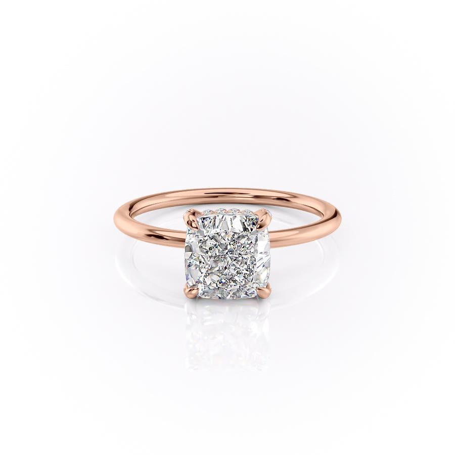 Elongated Cushion Cut Moissanite Ring, Hidden Halo Design