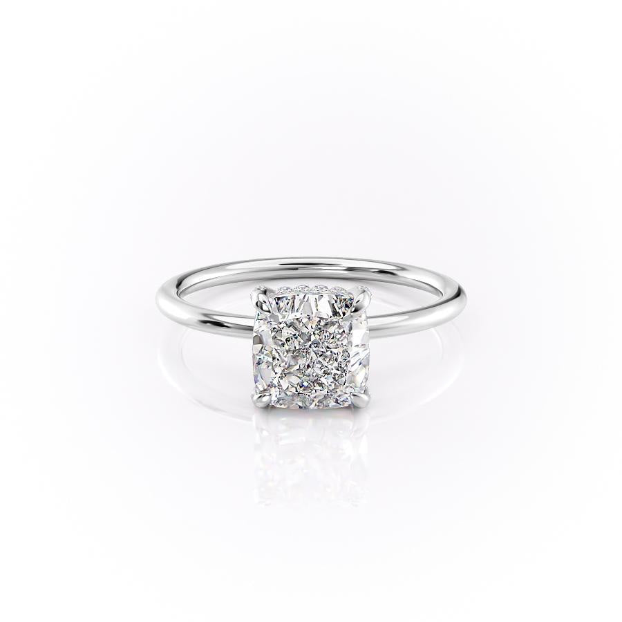 Elongated Cushion Cut Moissanite Ring, Hidden Halo Design