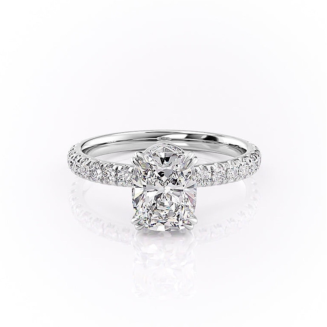 Elongated Cushion Cut Moissanite Shoulder Set Ring With Block Halo