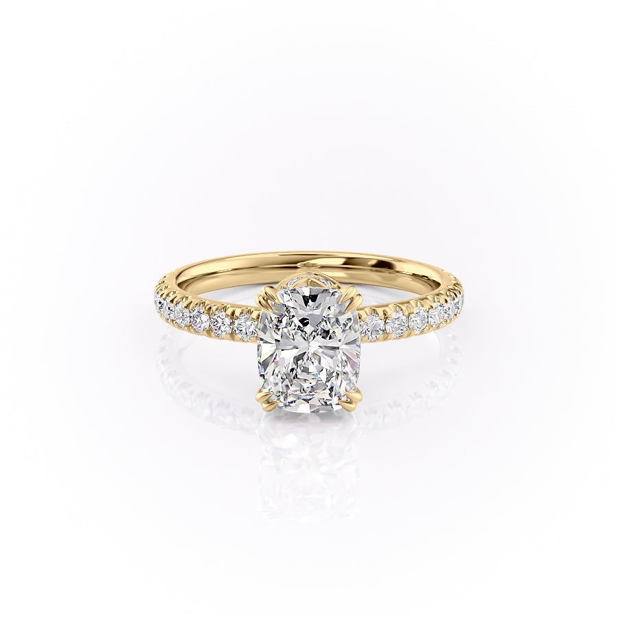 Elongated Cushion Cut Moissanite Shoulder Set Ring With Block Halo