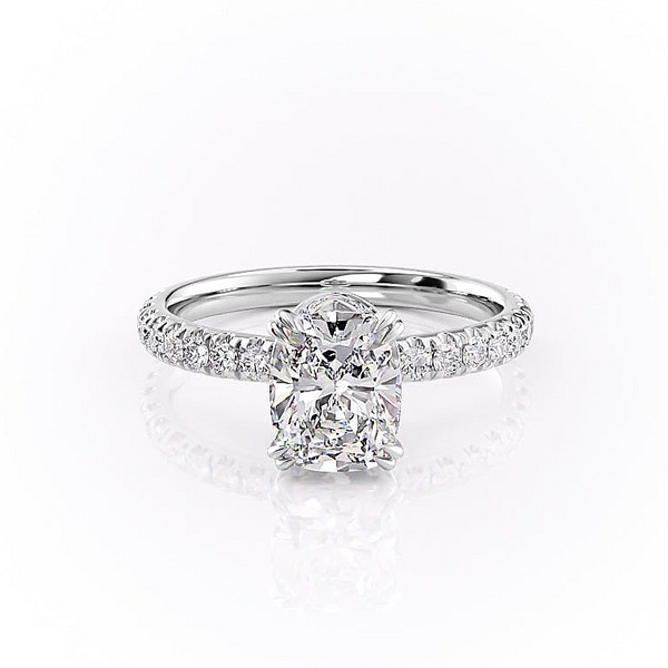 Elongated Cushion Cut Moissanite Shoulder Set Ring With Block Halo