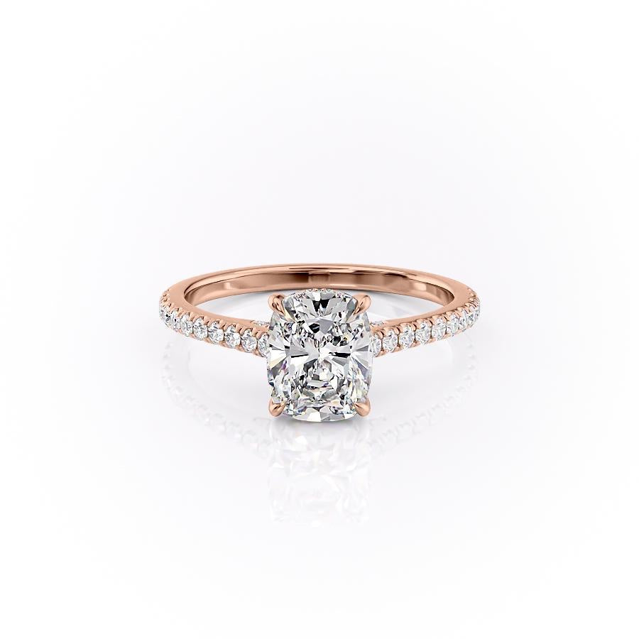 Elongated Cushion Cut Moissanite Shoulder Set Ring With Hidden Halo