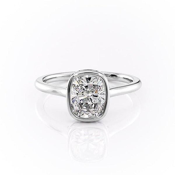 Elongated Cushion Cut Rubover Moissanite With Hidden Halo