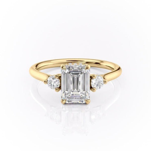 Emerald Cut Moissanite 3 Stone Ring