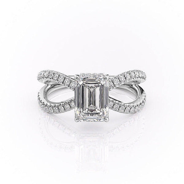 Emerald Cut Moissanite Criss-Cross Design