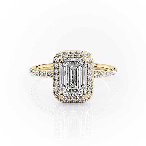 Emerald Cut Moissanite Engagement Ring With Halo