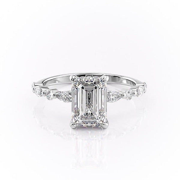 Emerald Cut Moissanite Engagement Ring With Hidden Halo