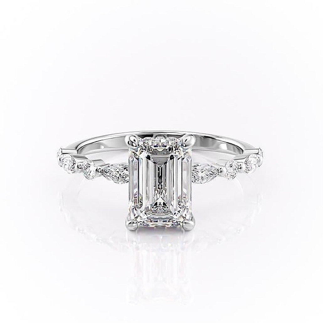 Emerald Cut Moissanite Engagement Ring With Hidden Halo