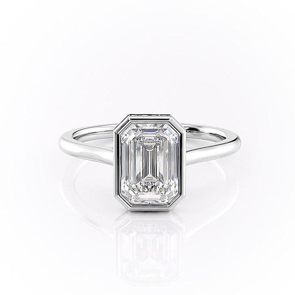 Emerald Cut Rubover Moissanite With Hidden Halo