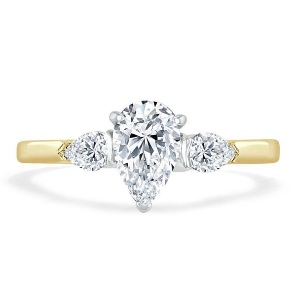 Pear Cut Moissanite Engagement Ring, Classic 3 Stone