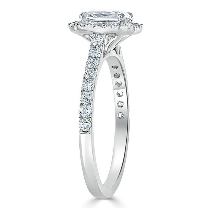 Radiant Cut Moissanite Halo Engagement Ring, Classic Style