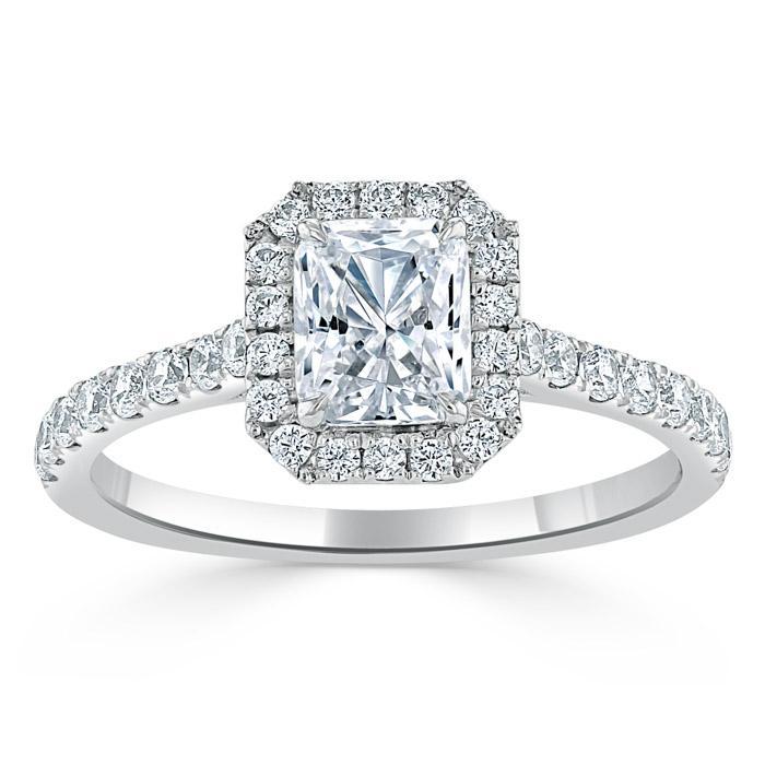 Radiant Cut Moissanite Halo Engagement Ring, Classic Style