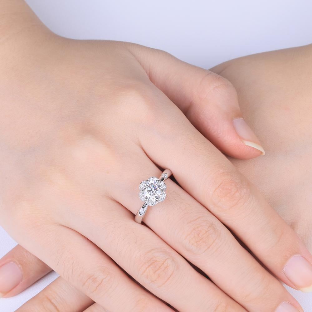 1.6 Ct Colorless Moissanite Ring, Bypass Halo Moissanite Wedding Ring, 14K White Gold Ring, Unique Moissanite Engagement Ring, Ring For selling Her