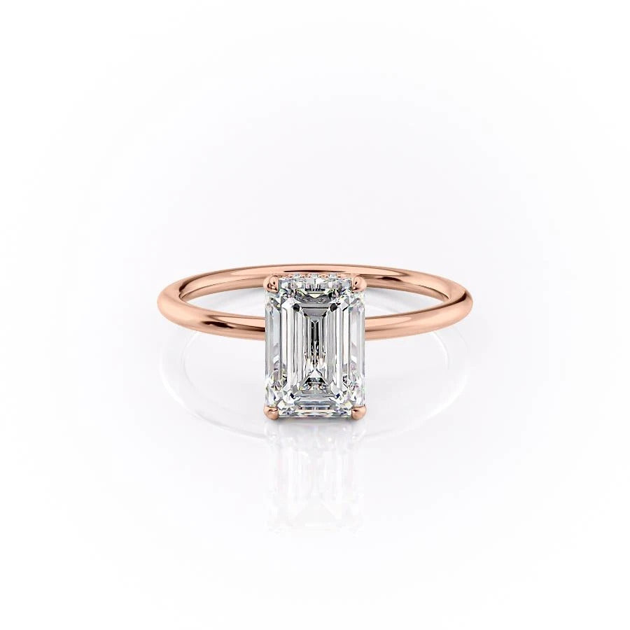 Emerald Cut Moissanite Ring, Hidden Halo Design