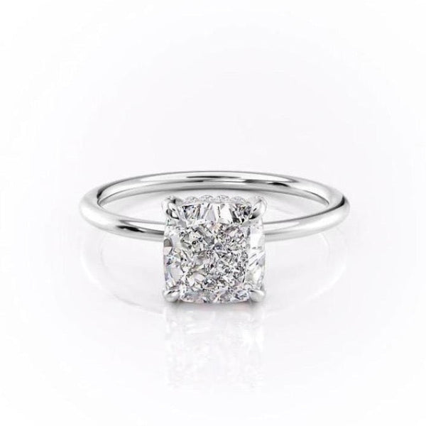 Cushion Cut Moissanite Ring, Hidden Halo Design