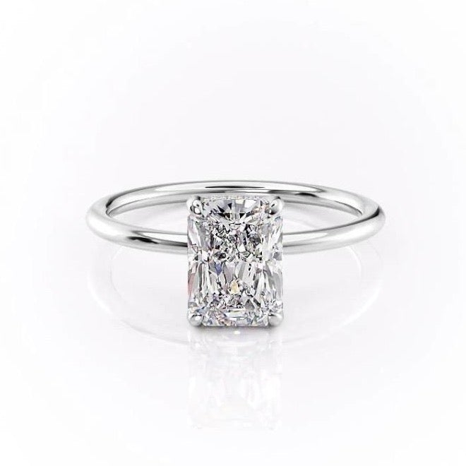 Radiant Cut Moissanite Ring, Hidden Halo Design