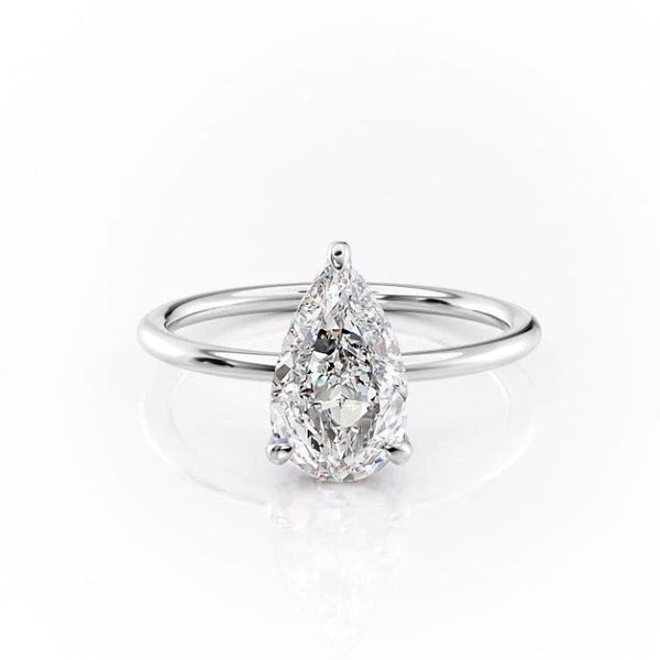 Pear Cut Moissanite Ring, Hidden Halo Design