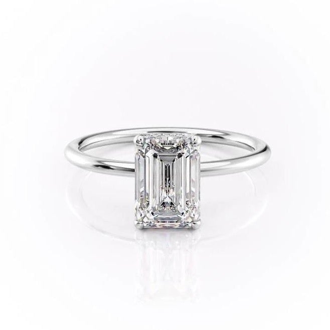 Emerald Cut Moissanite Ring, Hidden Halo Design