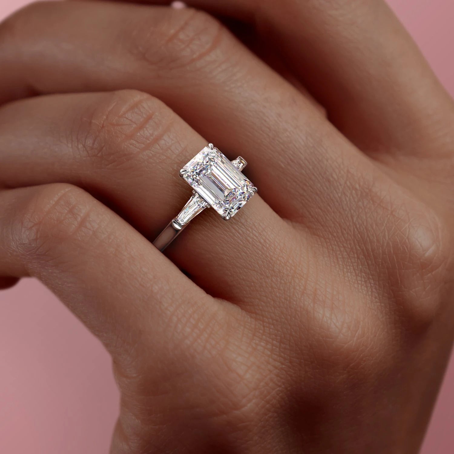 Emerald Cut Moissanite, Traditional Classic Design