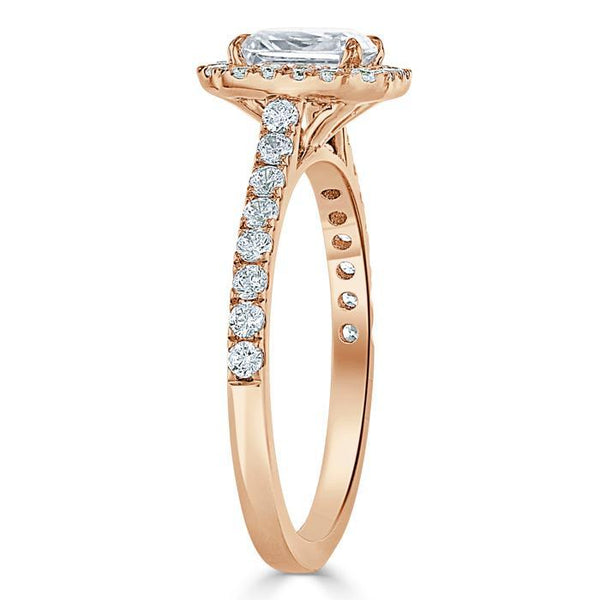 Radiant Cut Moissanite Halo Engagement Ring, Classic Style