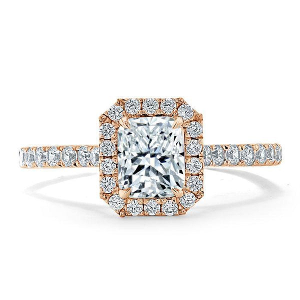 Radiant Cut Moissanite Halo Engagement Ring, Classic Style