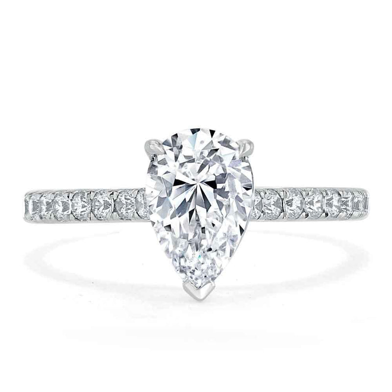 Pear Cut Moissanite Engagement Ring, Classic Style