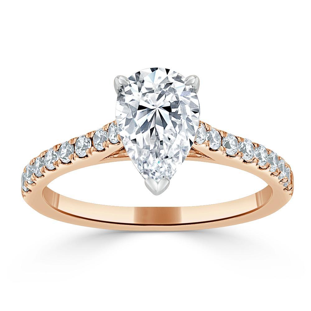 Pear Cut Moissanite Engagement Ring, Classic Style