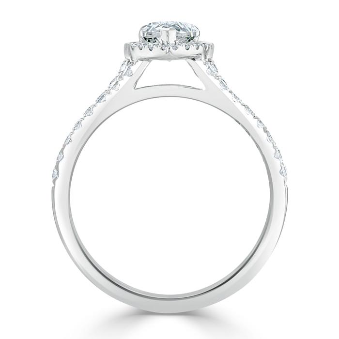 Pear Cut Moissanite Engagement Ring, Classic Halo with Split Shank