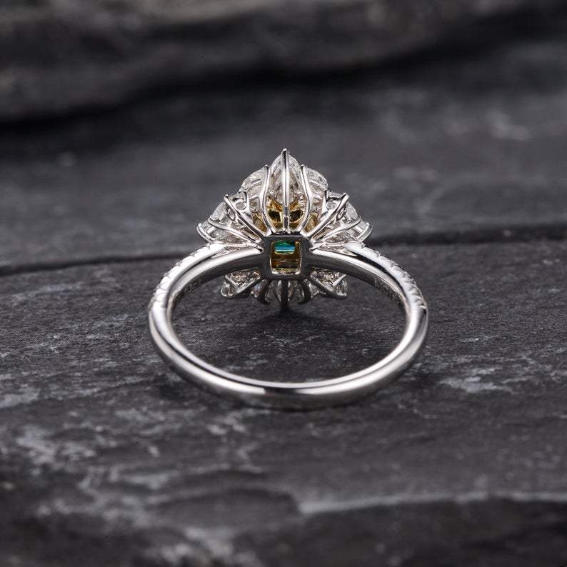 Emerald & Moissanite Cocktail Ring, Vintage Inspired