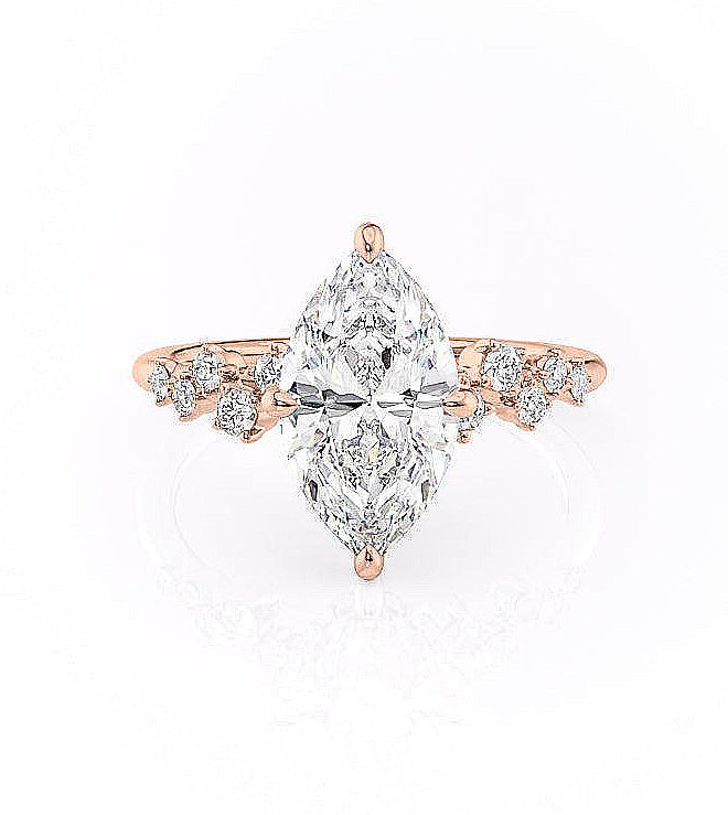 Marquise Cut Moissanite With Hidden Halo And Side Stones