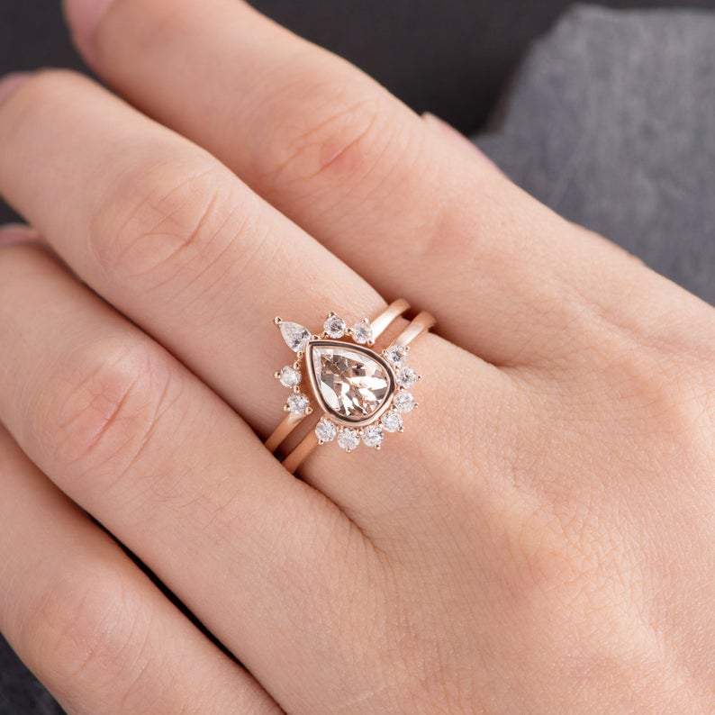 Pear Cut Morganite x3 Ring Set