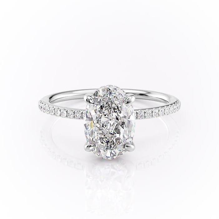 OVAL CUT MOISSANITE ENGAGEMENT RING, HIDDEN HALO