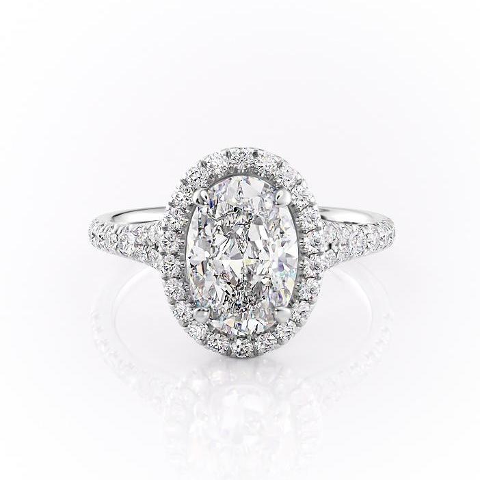 Oval Cut Moissanite Engagement Ring, Halo Setting