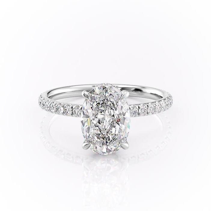 Oval Cut Moissanite Engagement Ring, Hidden Halo