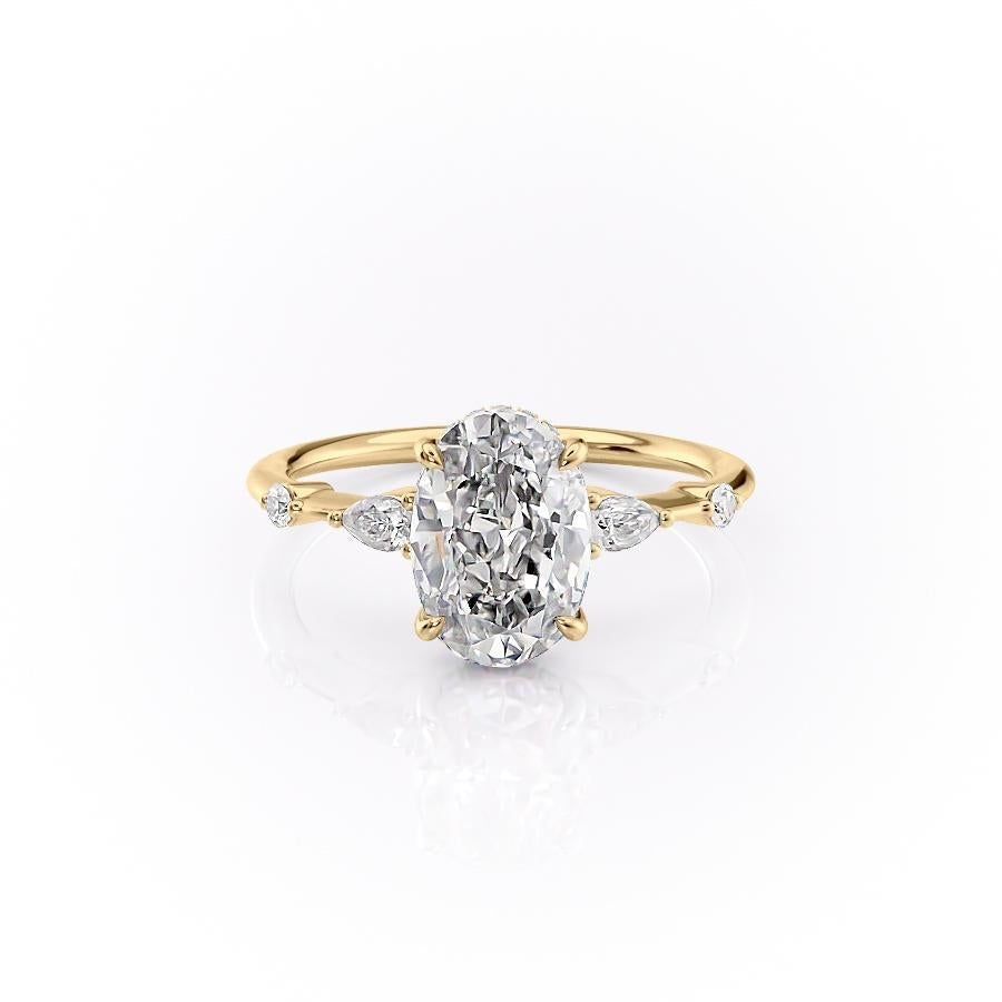 Oval Cut Moissanite Shoulder Set Ring With Hidden Halo