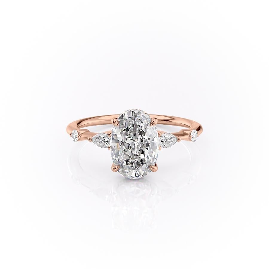 Oval Cut Moissanite Shoulder Set Ring With Hidden Halo