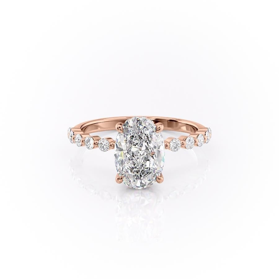 Oval Cut Moissanite Shoulder Set Ring With Hidden Halo