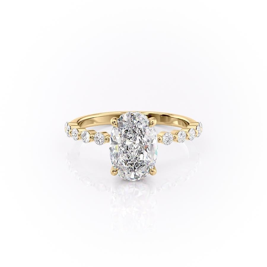 Oval Cut Moissanite Shoulder Set Ring With Hidden Halo